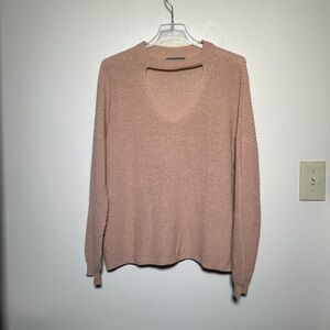Pink Sweater With V-Neck Cut Out